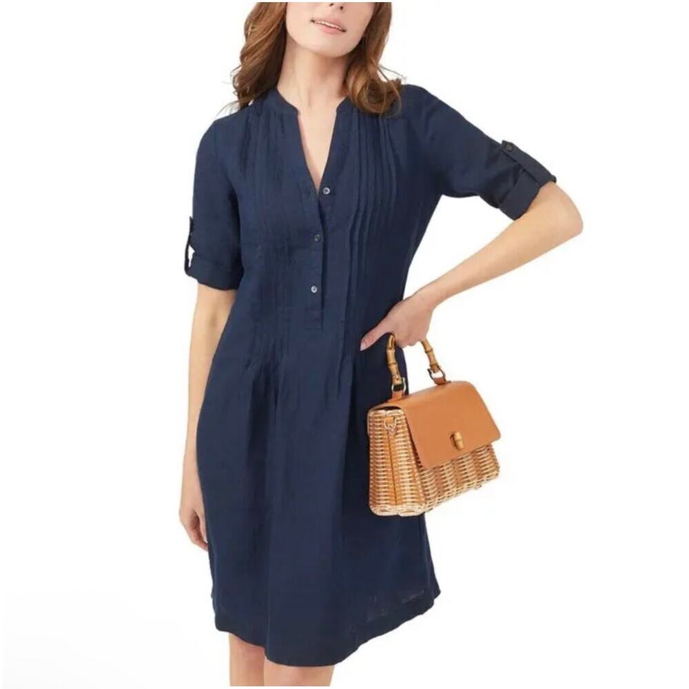 J. McLaughlin Navy Pintuck Shirt Dress